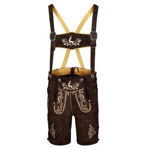 Rustic German Lederhosen Suede Shorts with Embroidery Bavarian Costume NEW